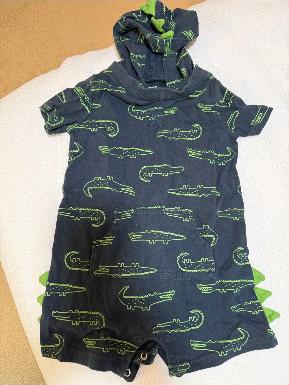 Carter's Navy & Lime Crocodile Hooded One-Piece